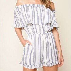 See You Later Striped Off The Shoulder Romper